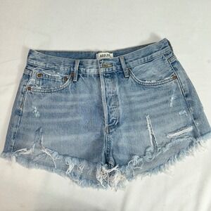 AGOLDE Parker Denim Shorts Distressed Frayed Hem‎ Light Wash Button Fly Size 28